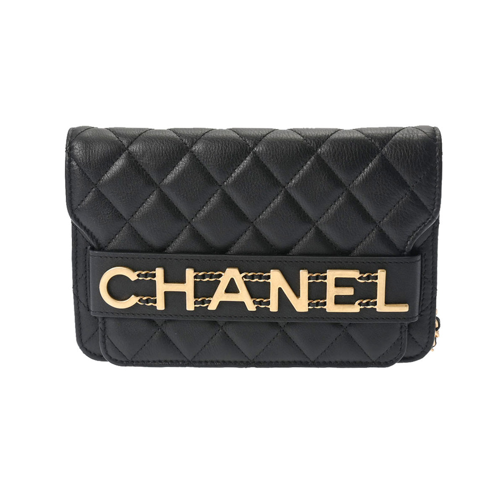 Gucci Big Logo Chain Wallet Black Calfskin Shoulder Bag
